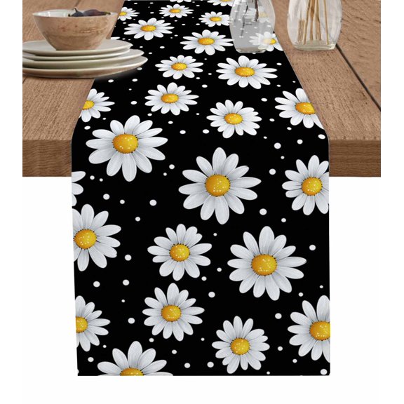 Botanical Daisy Table Runner 48 Inches, Spring Flowers Branch Stems Bed Runner Dresser Scarves Tabletop for Indoor Outdoor Parties/Ceremony/Banquet, 13" x 48"
