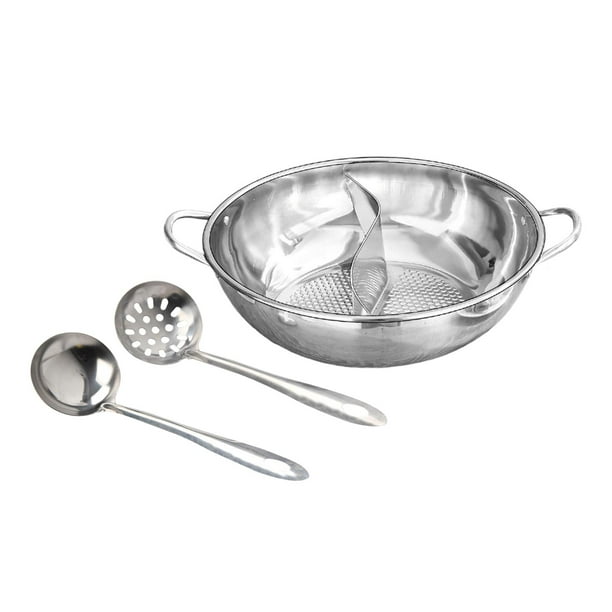 Olla caliente dividida de acero inoxidable con doble asa para sopa Shabu Shabu Home 35 centímetros