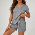 thumbnail image 2 of CheerKidz Womens Loose Fits Solid Color Short Sleeve Round Neck T-Shirt and Shorts Set Casual Comfortable Two Piece Outfit for Home Wear and Summer Vacation, 2 of 6