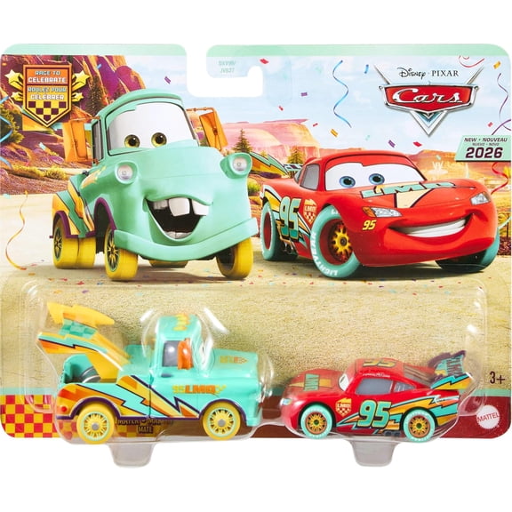Disney Pixar Cars Race to Celebrate Mater & Lightning McQueen Die-cast Car 2-Pack 1/64 Scale for Ages 3