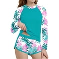 thumbnail image 1 of Two-Piece Swimsuit Set With Floral Print and Long Sleeves for Girls, Beach Swimsuit, UPF 50+ Sun Protection, Conservative Rash Guard and Bottom for Kids, 1 of 5