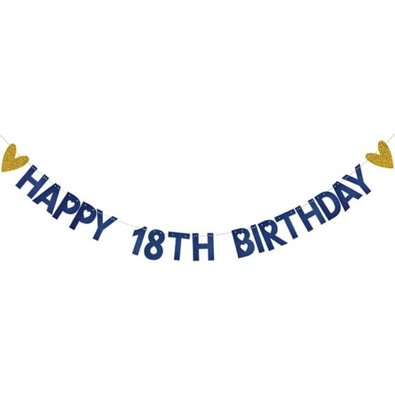 HAPPY 18TH BIRTHDAY Banner,Pre-Strung,Blue Paper Glitter Party Decorations for 18 Years Old 18TH Birthday Party Supplies Letters Blue