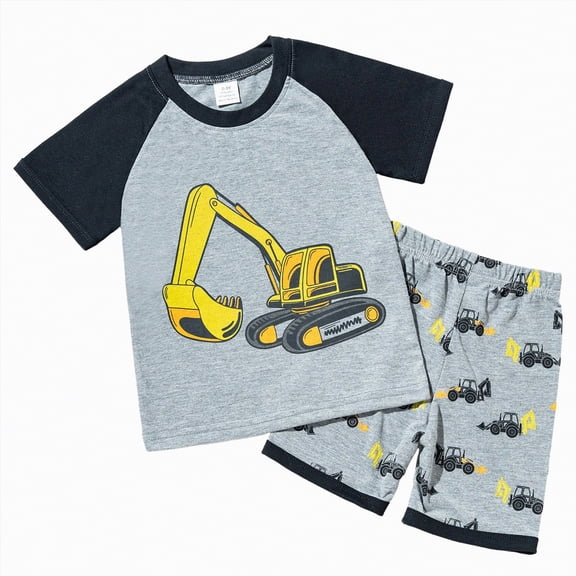 KPOPLK Baby Boy Summer Outfits 2 Piece Set Short Sleeve Graphic Tee T-Shirt and Casual Shorts Clothes Size 5-6 Years,Grey