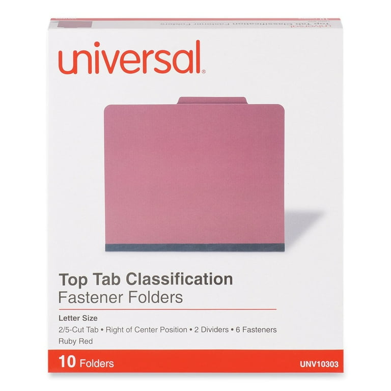 Universal UNV10303 Six-Section Pressboard Classification Folders - Letter,  Ruby Red (10/Box)