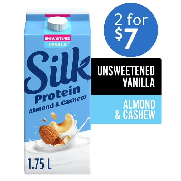 Silk Protein Almond & Cashew Milk Alternative, Vanilla Unsweetened, Dairy Free, 1.75 L