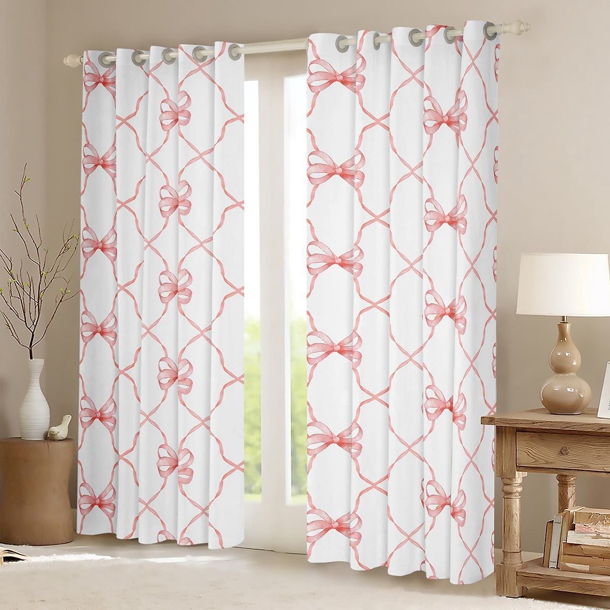 Kawaii Bow 30%-50% Blackout Curtains Cute Bowknot Window Curtains 42"Wx84"L Teen Room Decor,Pink Girly Bow Curtains & Drapes Fantasy Princess Bow Tie Window Treatments 2 Panels