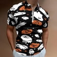 thumbnail image 2 of Black Halloween Background with Pumpkin Men Zipper T-shirt Summer Casual Short Sleeve T-shirt Top, 2 of 7