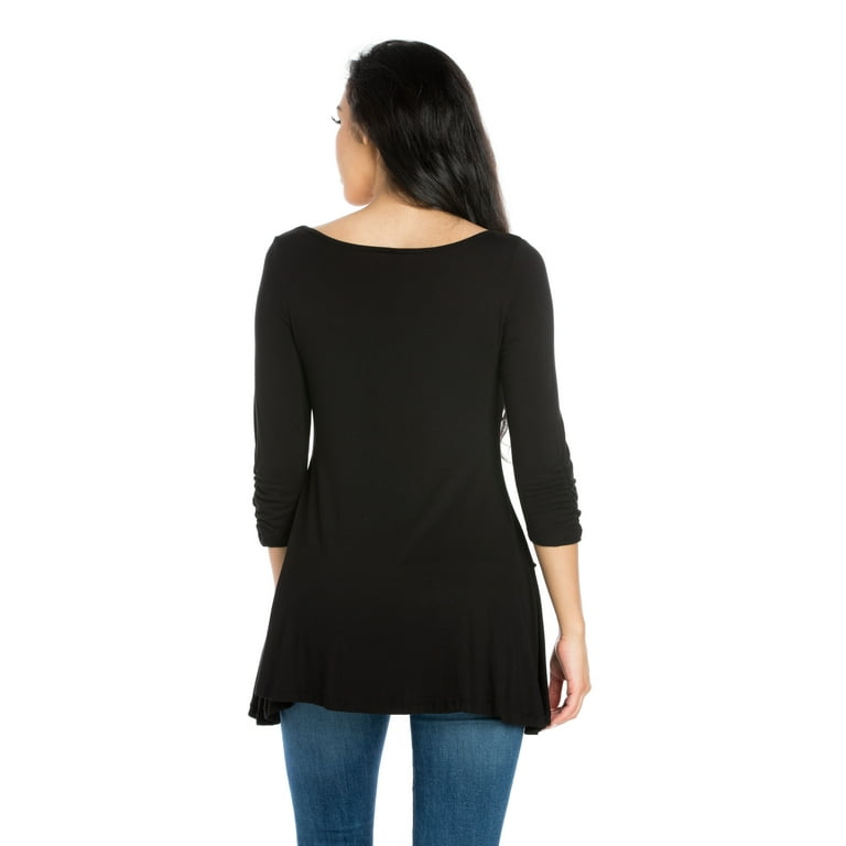 24/7 Comfort Apparel Women's Ruched Sleeve Swing Tunic Top