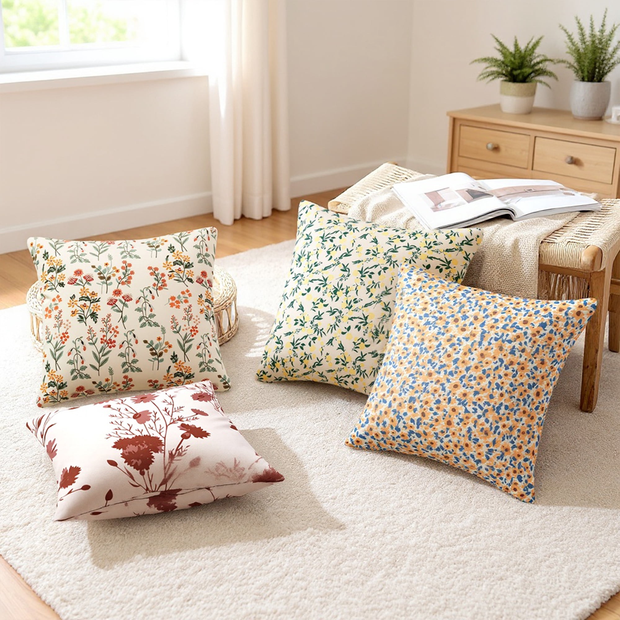 Unique Bargains 2 Pcs Floral Decoration Throw Pillow Cover Flower-2 18" x 18"