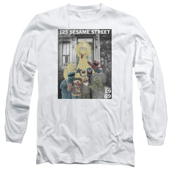 Sesame Street Best Address Long Sleeve Adult 18/1 T-Shirt White