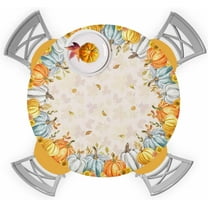 Fall Round Fitted Tablecloth with Elastic Thanksgiving Orange Pumpkin Tablecloths Sunflower Autumn Maple Leaves Table Cover for Kitchen Dinner Holiday Party Picnic Fits Tables up to 36"- 44" Diameter