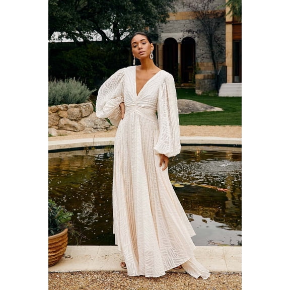 Maxi Dress with Textured Pattern & Dramatic Sleeves