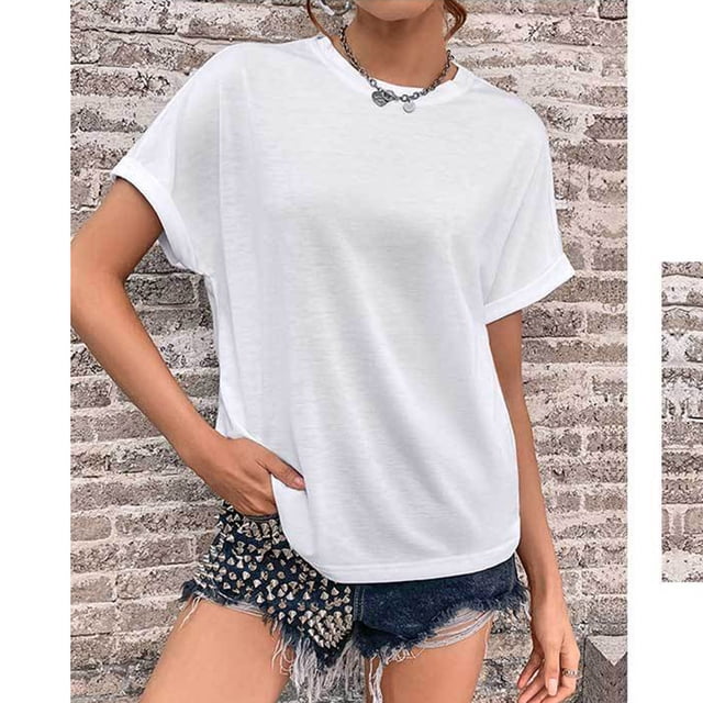 Soki Blouses à Manches Courtes pour Femmes Col Rond Été Ample Décontracté Couleur Unie Pull T-shirt Tops