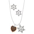 thumbnail image 1 of Delight Jewelry Silvertone Brown & Black Heart with Orange Ruffles Silver tone Snowflake Charm Necklace and Stud Earrings, 1 of 4