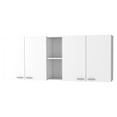 thumbnail image 2 of Modern 150" Kitchen Wall Cabinet - Four Doors, Two Divisions, Shelves, White Particleboard With Metal Handles & Built-in Dish Holder 4 2 Shelves For Kitchen, White, Handles, Rack, Style, 2 of 3