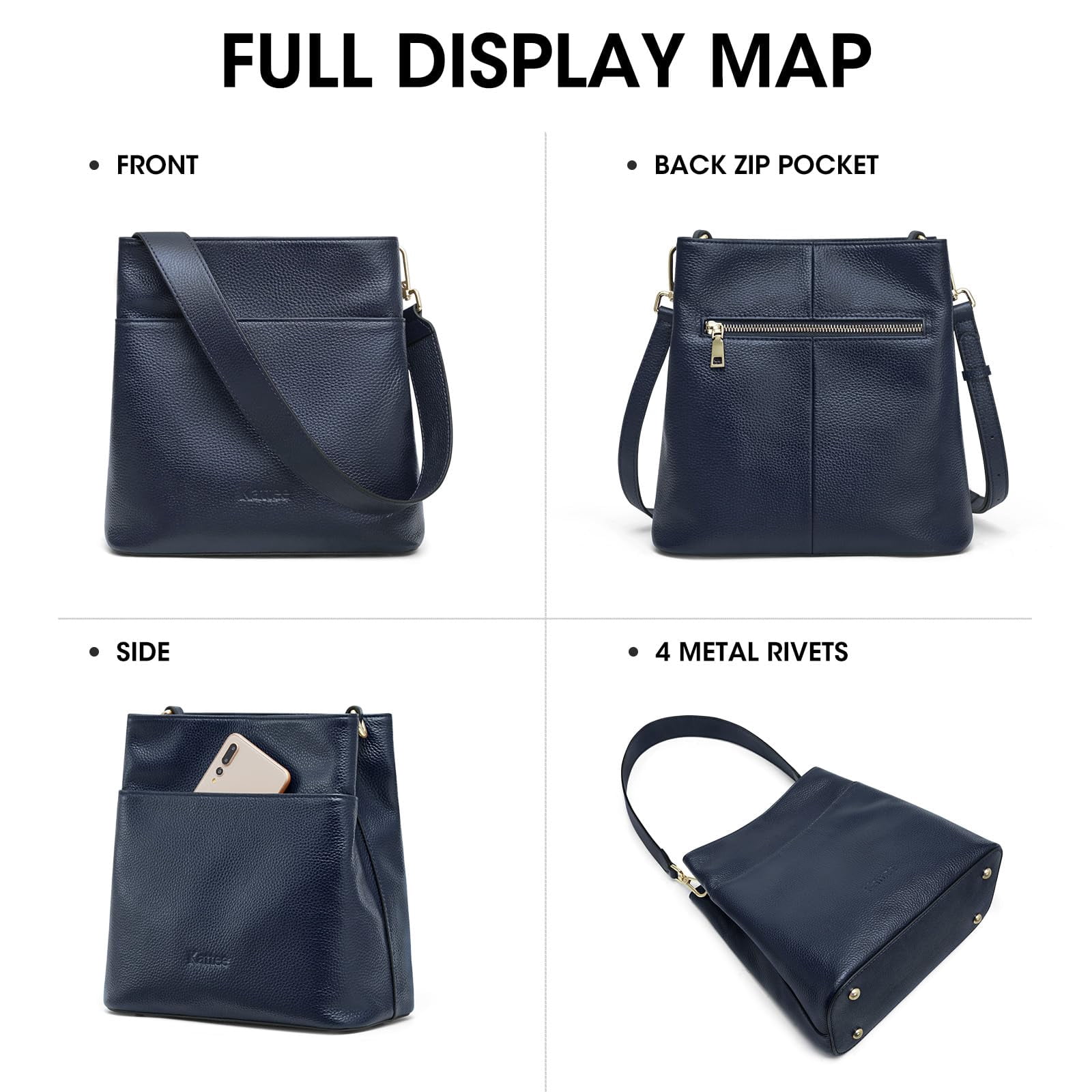 Kattee Leather Handbags for Women, Medium Soft Shoulder Tote Crossbody Purses Bucket Bags with 2 Straps