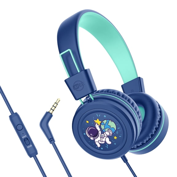 MEE audio KidJamz Wired Headphones w/ 3.5mm Plug, Safe Listening Kids Headset for School (Blue)