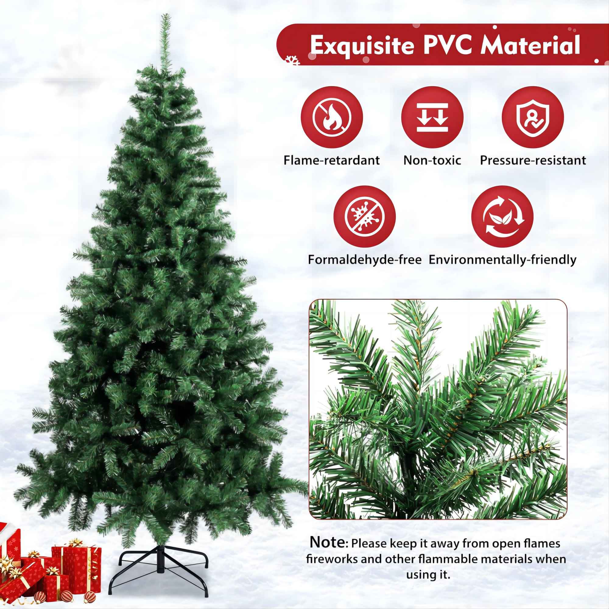 Fenbeli 6ft Unlit Artificial Christmas Tree with Metal Stand, Green