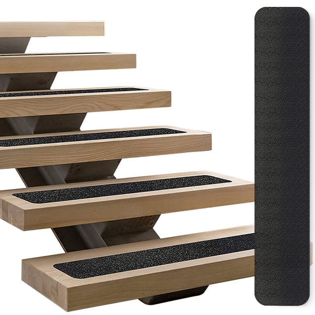 LINCONSON Lot de 10 / 6” x 30” / Bande de Roulement Antidérapante Noire pour Escaliers Extérieurs / Rouleau Inclus Facile à Installer