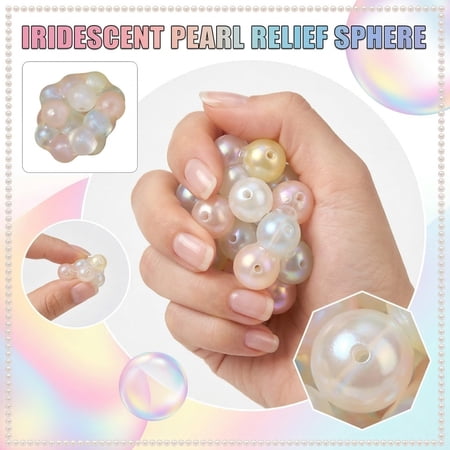 Iridescent Pearl Squeeze Ball - 2.3 Inch Colorful Bead Style Sensory Fidget Shimmering Hand Exercise Tool for Desk 1PC