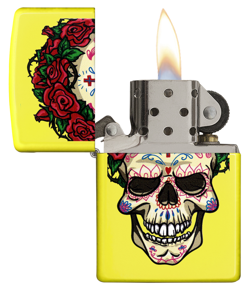 Zippo Lighter - Skull Roses Design
