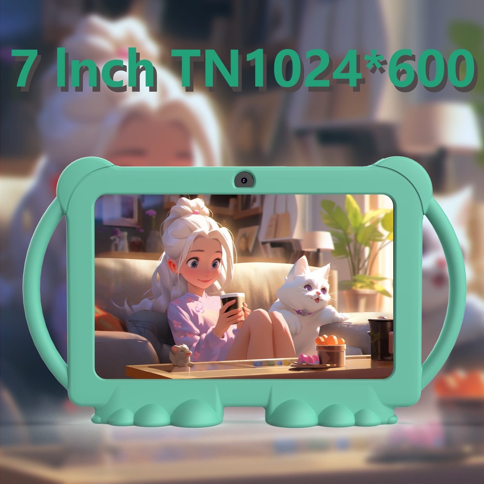 Kids Tablet 7 inch, Android Toddler Tablets with Shockproof  Case, Tablet for Kids 4GB+32GB+1TB Expand 1024x600 IPS HD Touchscree, Quad-Core Processor with WiFi Bluetooth Dual Camera, Green