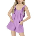 thumbnail image 5 of ZACPNCV Girls Overall Shorts Sleeveless Jumpsuits Cotton Linen Short Overalls Teen Girls Shortalls Adjustable Straps Romper Purple 11-12 Years, 5 of 7
