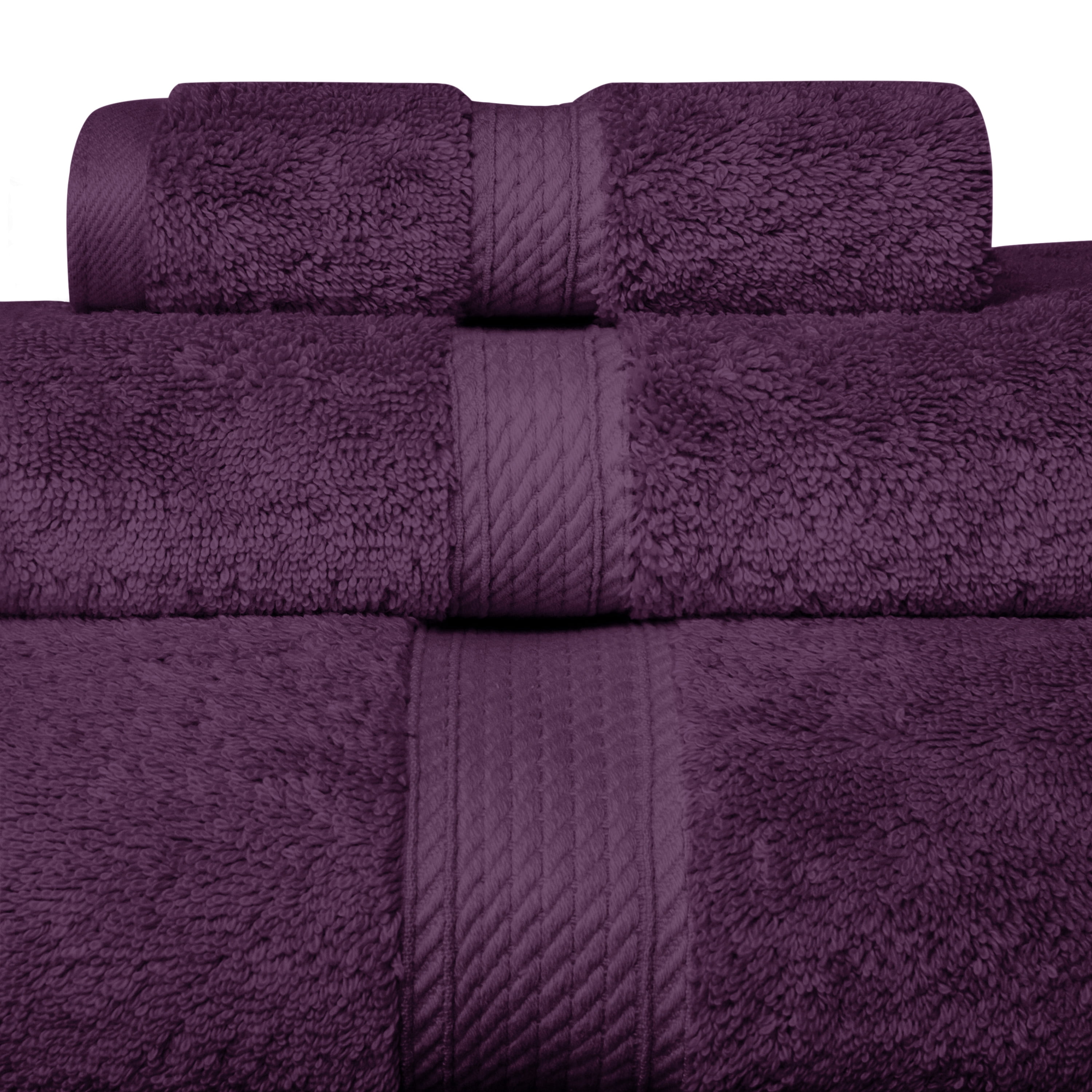 SUPERIOR Solid Egyptian Cotton 3-Piece Hand, Bath and Face Towel Set - Plum