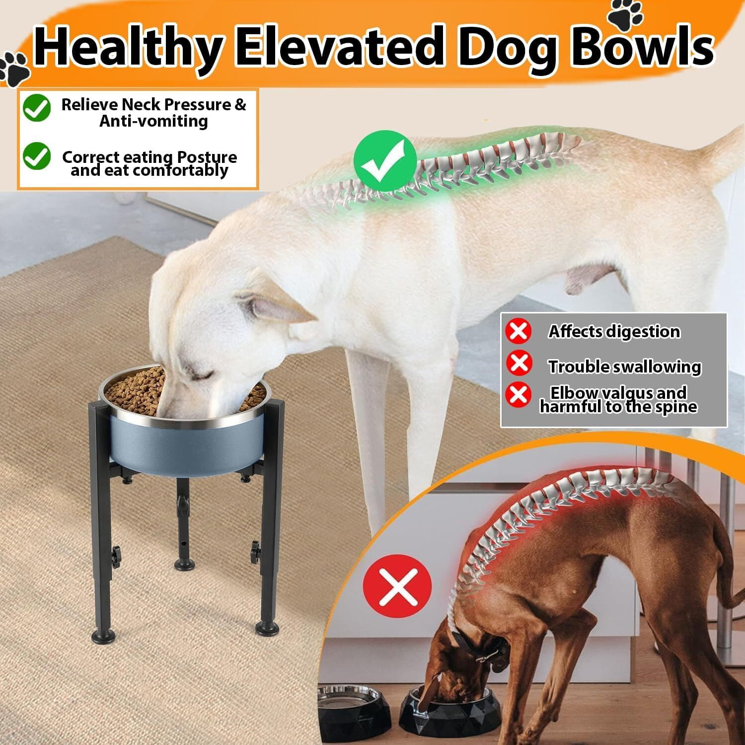 Adjustable Elevated Dog Bowl Stand - Wide Adjustable Fit Heights, Durable Metal Raised Feeder(Bowl Not Included)