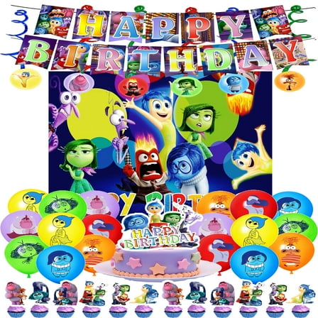 Inside Out Kids Birthday Party Decorations Set - Cartoon Themed Party Supplies (Includes Banner, Printed Balloons, and Backdrop Decorations)