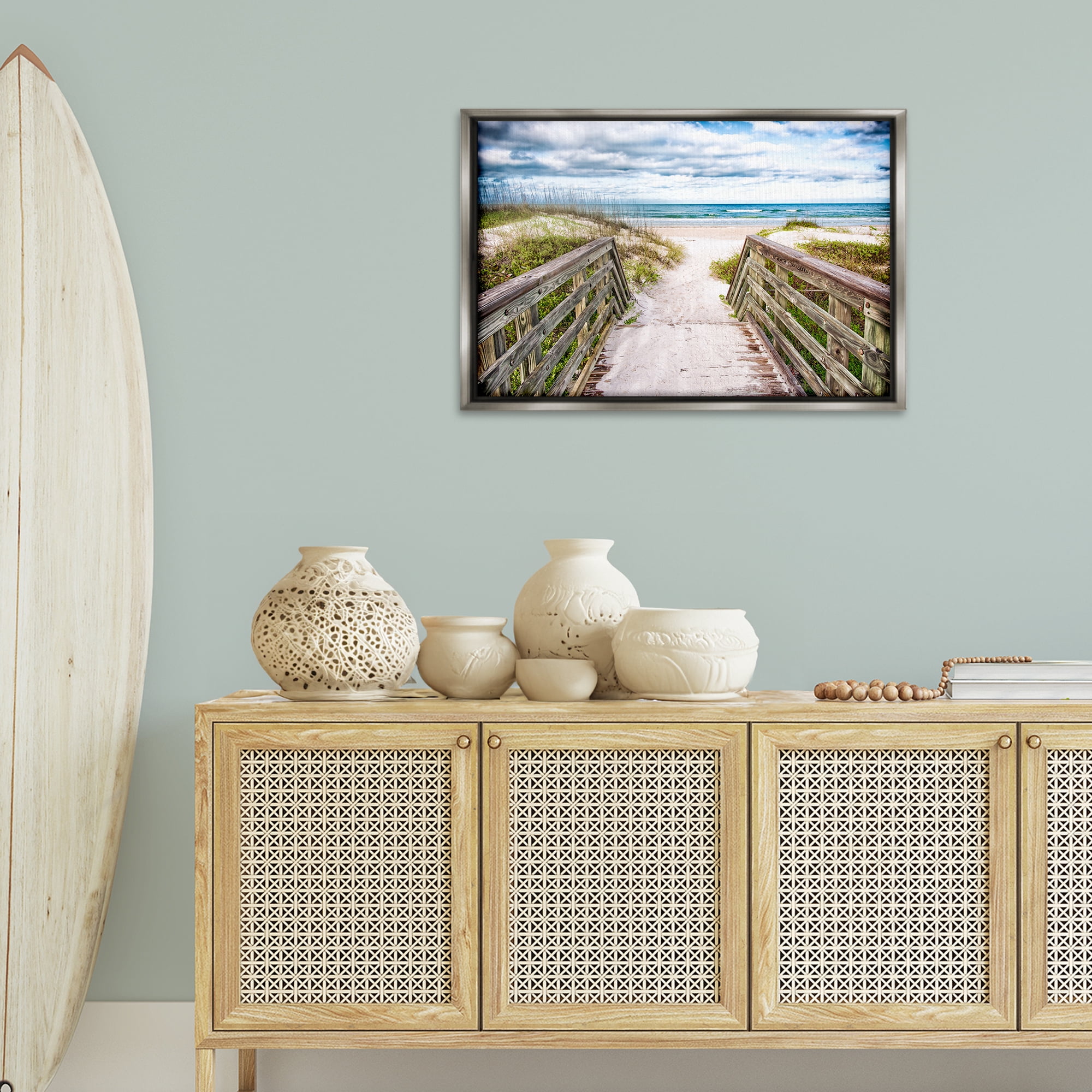 Stupell Industries Sandy Coast Boardwalk Nautical & Beach Photography Gray Floater Framed Canvas Art Print Wall Art, 31 x 21