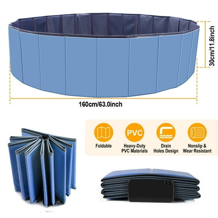 Moclever Foldable Dog Swimming Pool, 63in Kids Swimming Pool Outdoor Bathing Tub for Baby Pet, Blue