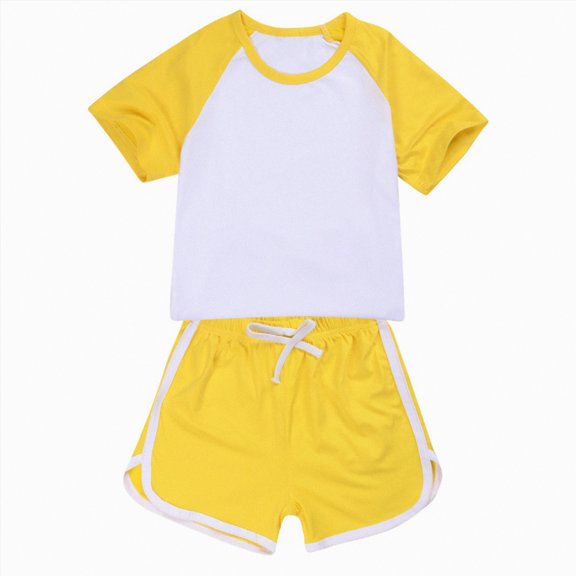 Sgkm Girls 2 Piece Outfits Casual Color Blocking Short Sleeve Crewneck Top Elastic Waist Shorts Set Everyday Summer Wear for Kids