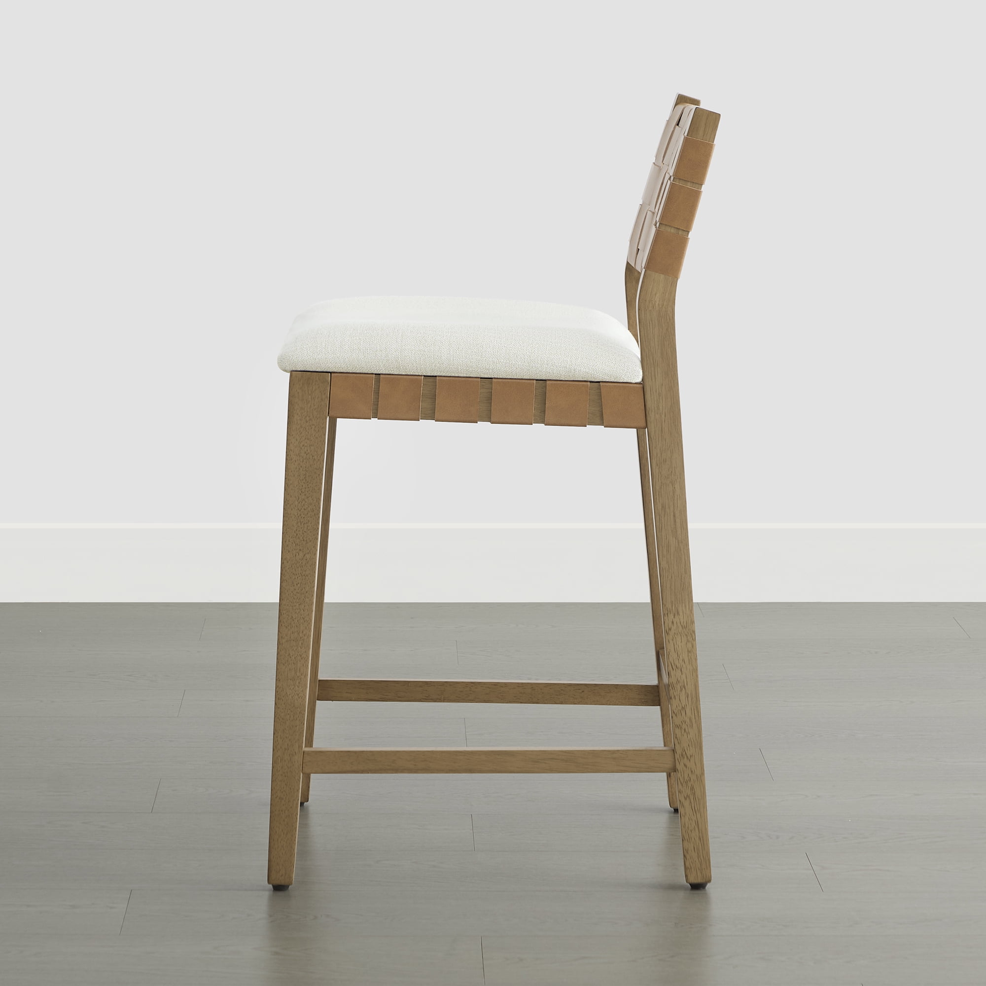 Spruce & Spring 26-Inch Solid Wood Counter Stool with Woven Back and Upholstered Seat Set of 2, Natural Wood