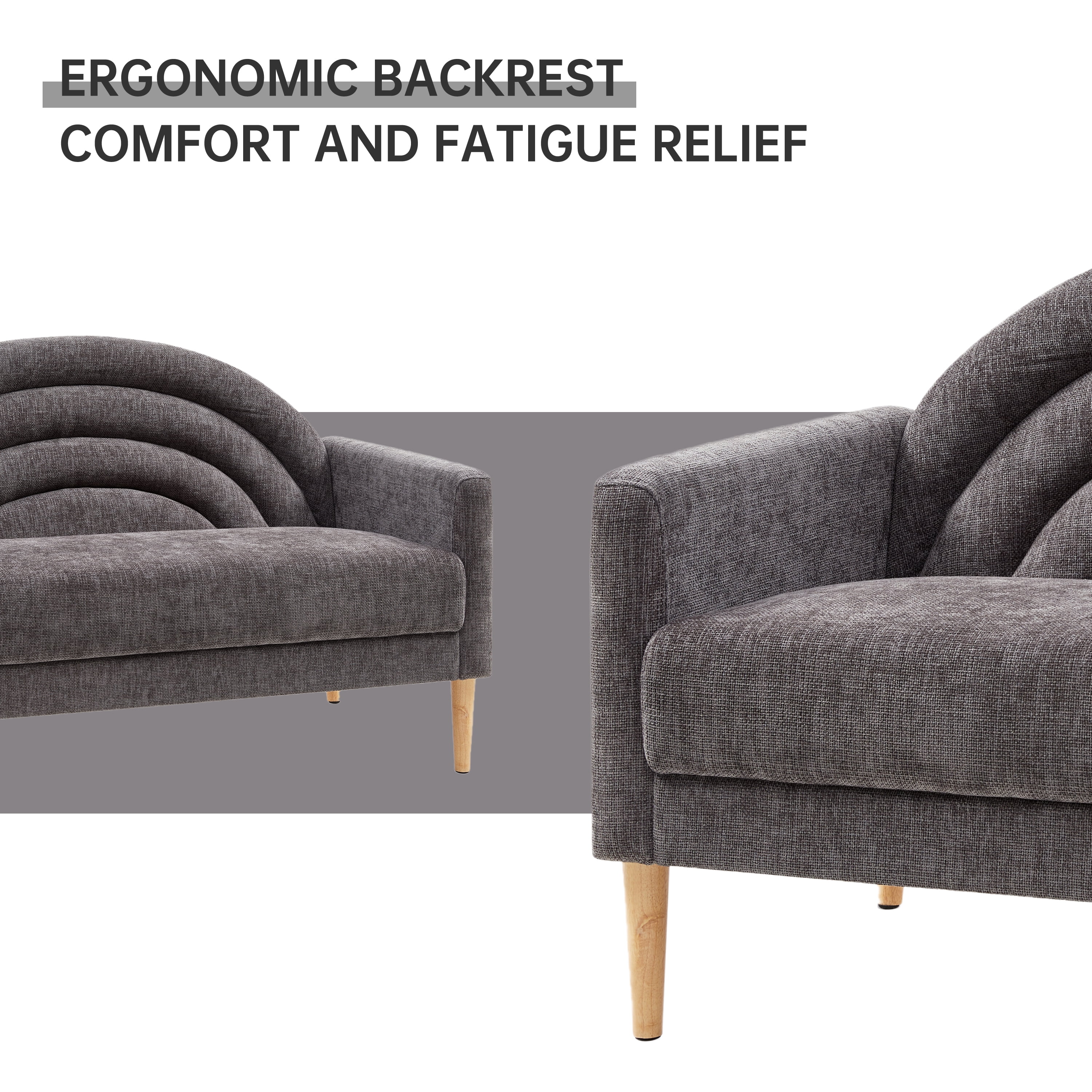 Loveseat Sofa for Small Spaces,49.6" Mid-Century Modern Linen Small Couch with Arched Backrest,2-Seater Upholstered Settee,600 lbs Capacity,Grey