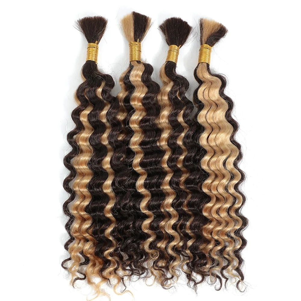 P4/27 Color 1 Bundle Deep Wave Human Braiding Hair Curly Bulk Hair for Micro Braids Crochet No Weft 100g