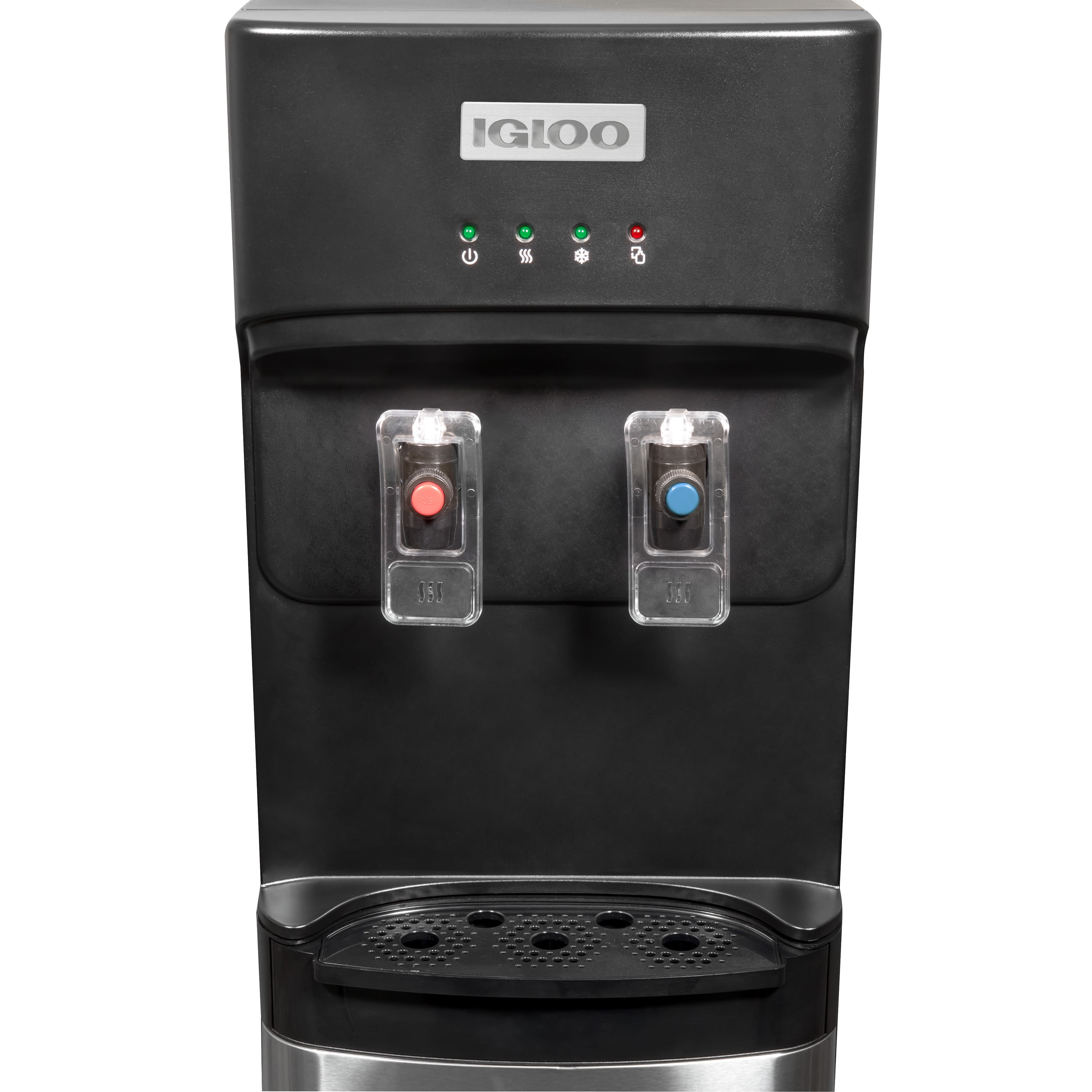Igloo Stainless Steel Hot, Cold & Room Water Cooler Dispenser, Holds 3 & 5 Gallon Bottles, 3 Temperature Spouts, No Lift Bottom Loading, Child Safety Lock, Black/Stainless