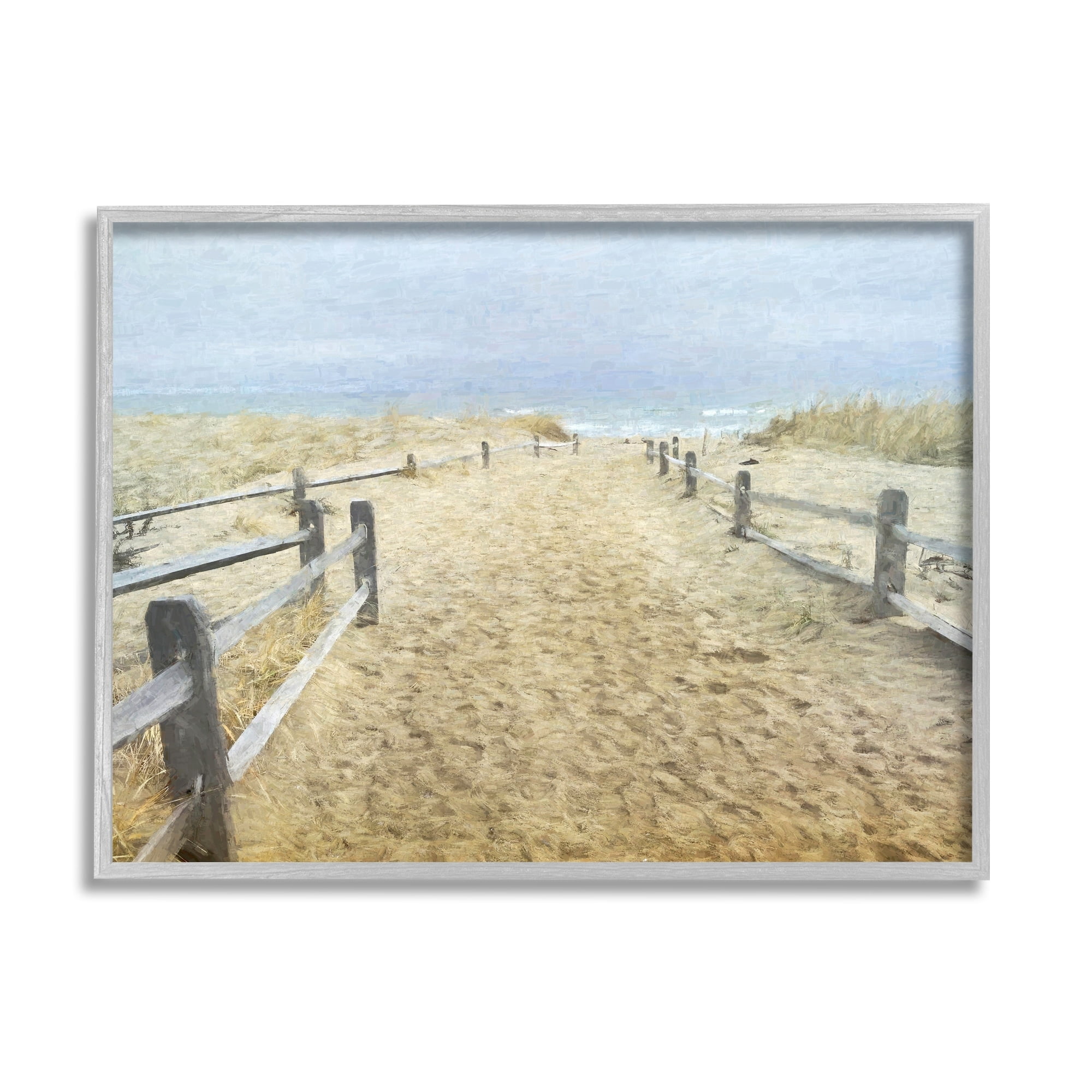 Stupell Industries Sandy Footprints Beach Boardwalk Coastal Painting Gray Framed Art Print Wall Art