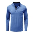 thumbnail image 4 of CCRFTGI Men's Polo Shirts Long Sleeve Shirt Fashion Casual Lapel Collared Pullover Tops Golf Button Down T Shirts Basic Solid Color Sweaters with Pocket Light Blue XL, 4 of 4
