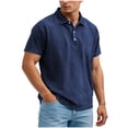 thumbnail image 2 of DPTALR Men's Casual Solid Color Denim-Like Short Sleeve Lapel Shirt，Vintage Button-Up Top,Navy,Big and Tall Men XXL, 2 of 6