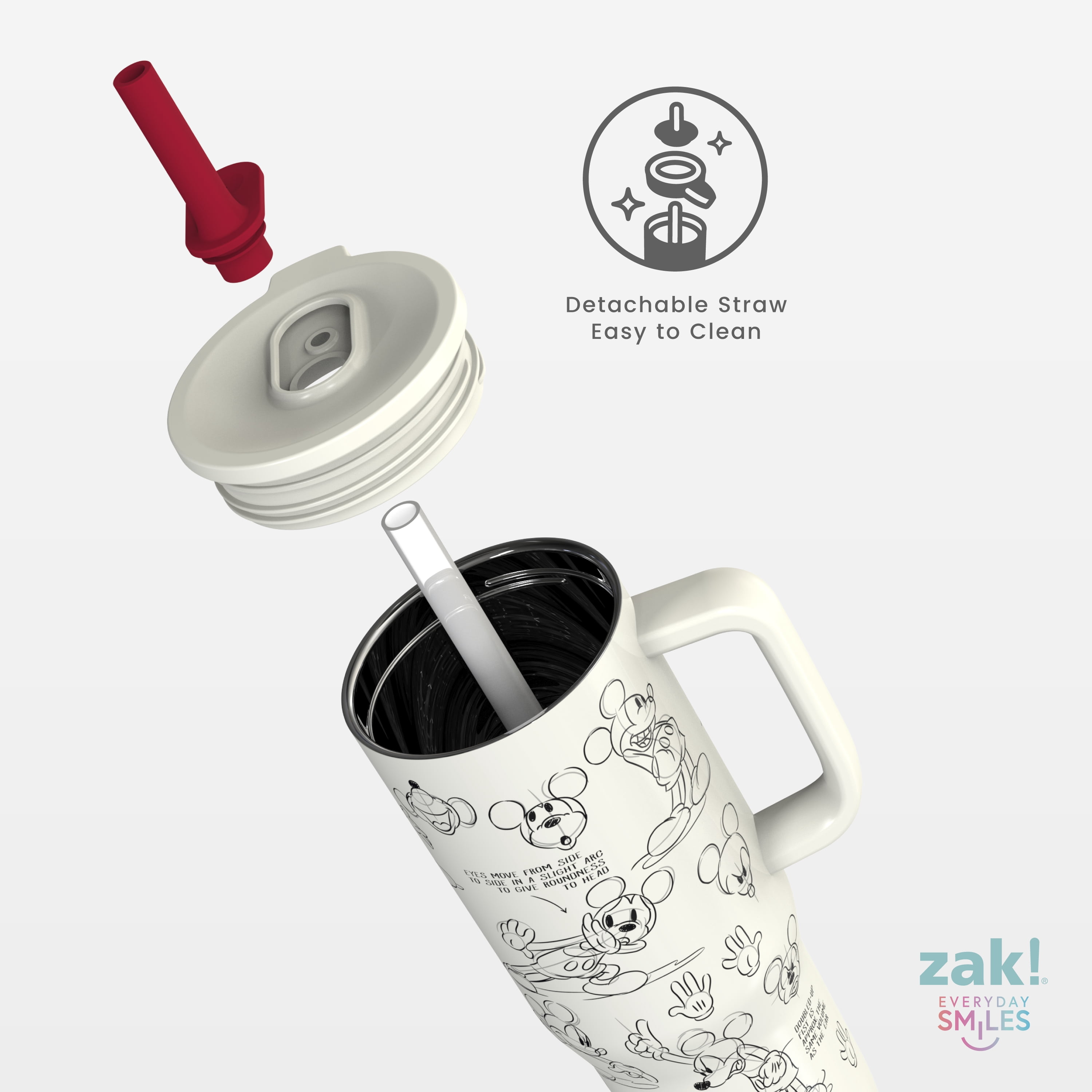 Zak Designs 30oz Mickey Double Wall Stainless Steel Vaccuum Insulated Sutton Straw Tumbler