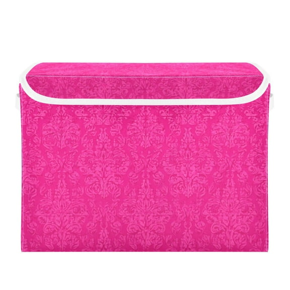 Hot Pink Flower Patterns Foldable Storage Bin with Lid and Handle Collapsible Storage Box 16.5 x 12.6 x 11.8 inches