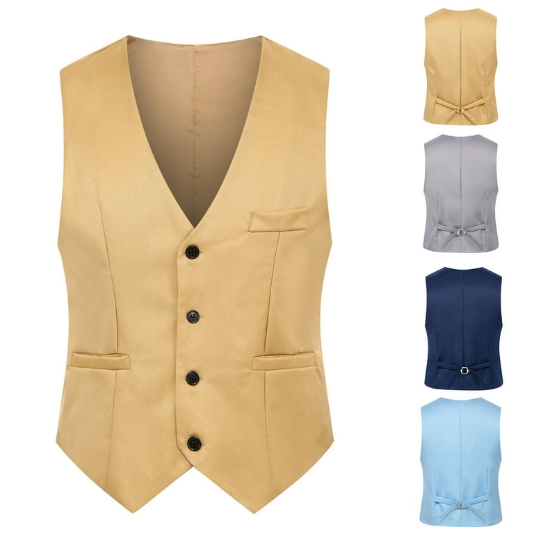 Men Waistcoat Solid Color Single breasted V Neck Sleeveless Spring Vest for Work