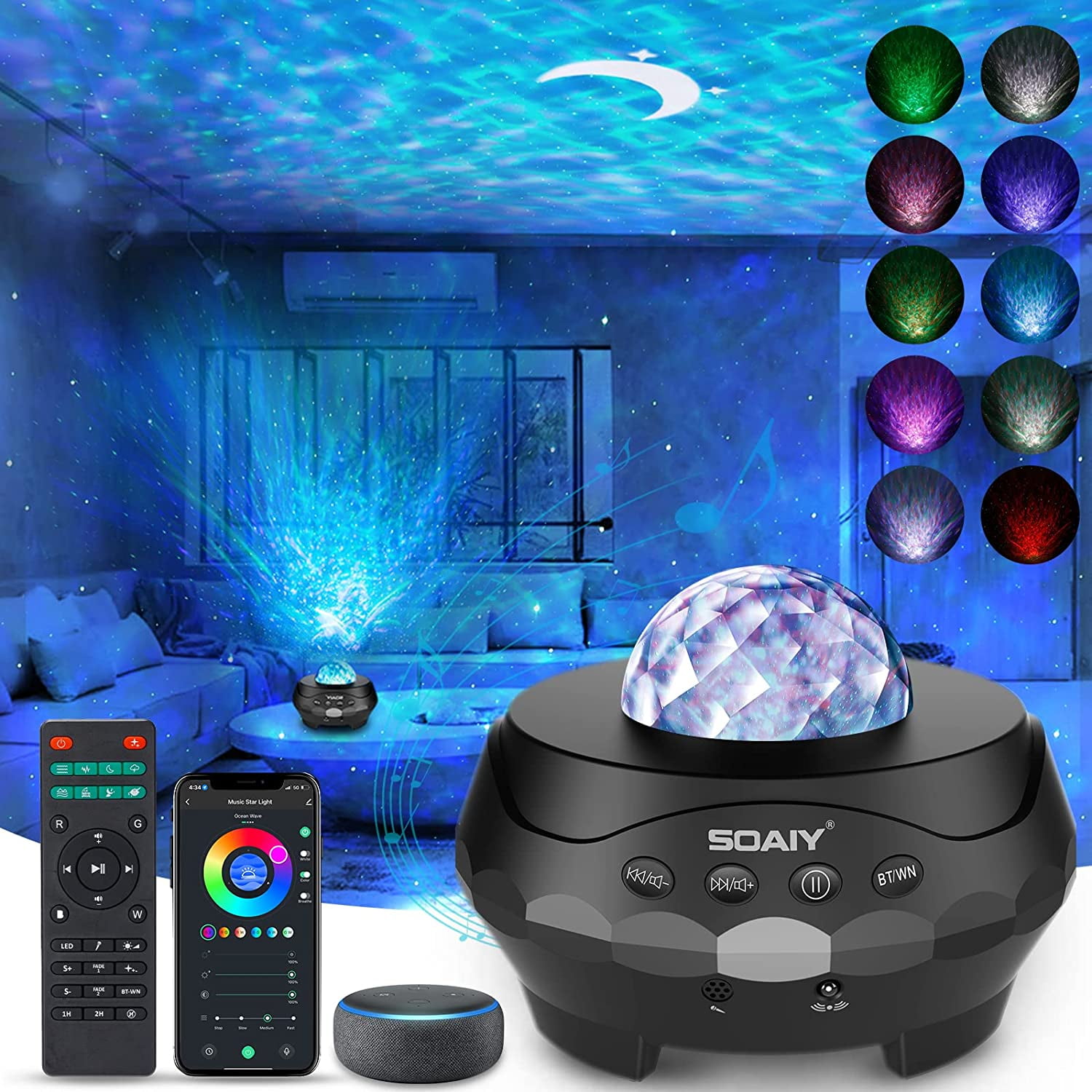 Star Projector, 6 1 Galaxy Nebula Night Light with White Noise, Speaker, Remote/Smart App, Starry Light for Gaming Room, Home Theater, Bedroom - Walmart.com