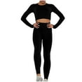 thumbnail image 2 of SELONE Workout Sets for Women 2 Piece Active Solid Outfits Leggings Long Sleeve Crewneck Basic Tops Knitted Soft Sets Black XL, 2 of 5