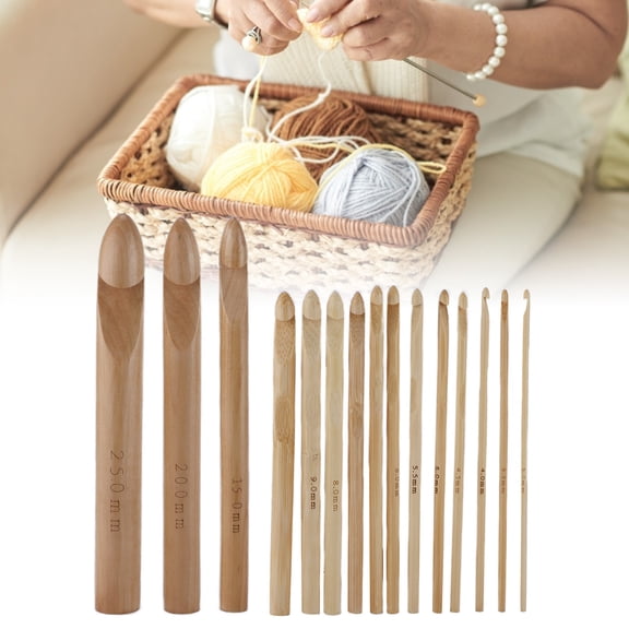 Octpeak 15Pcs Crochet Hooks Large Ergonomic Handle Bamboo Crochet Set 15mm/20mm/25mm