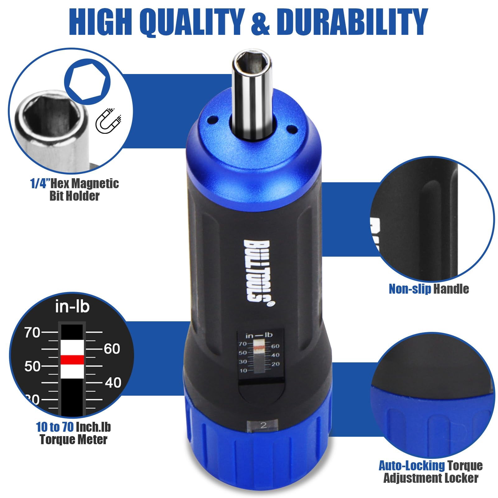BULLTOOLS Torque Screwdriver Wrench Set, 10 to 70 Inch Pounds Torque Wrench Set for Bike Repairing and Mounting