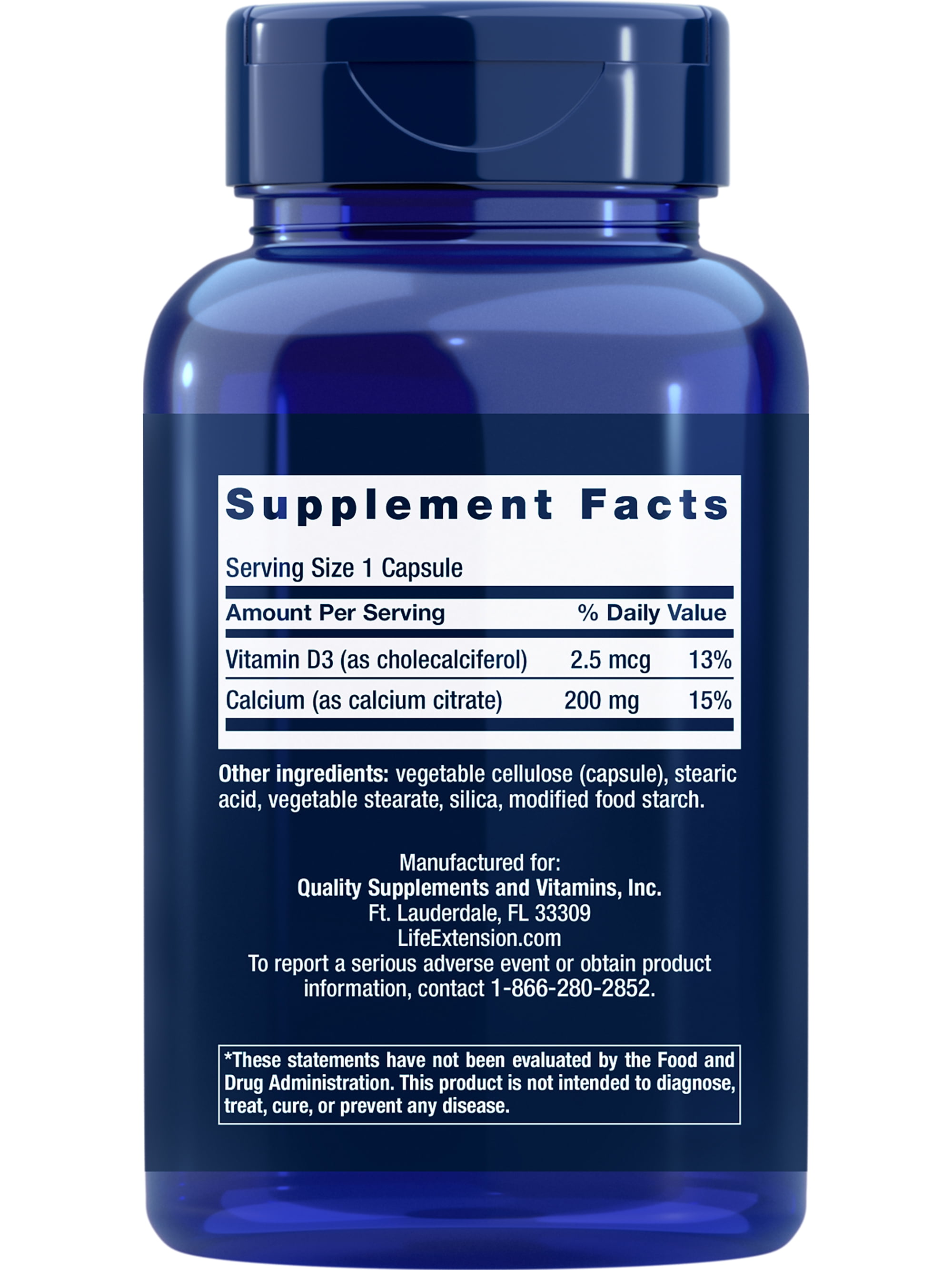 Life Extension Calcium Citrate with Vitamin D - Super Absorbable Calcium for Bone Density & Muscle Function - Gluten-Free, Non-GMO - 200 Capsules