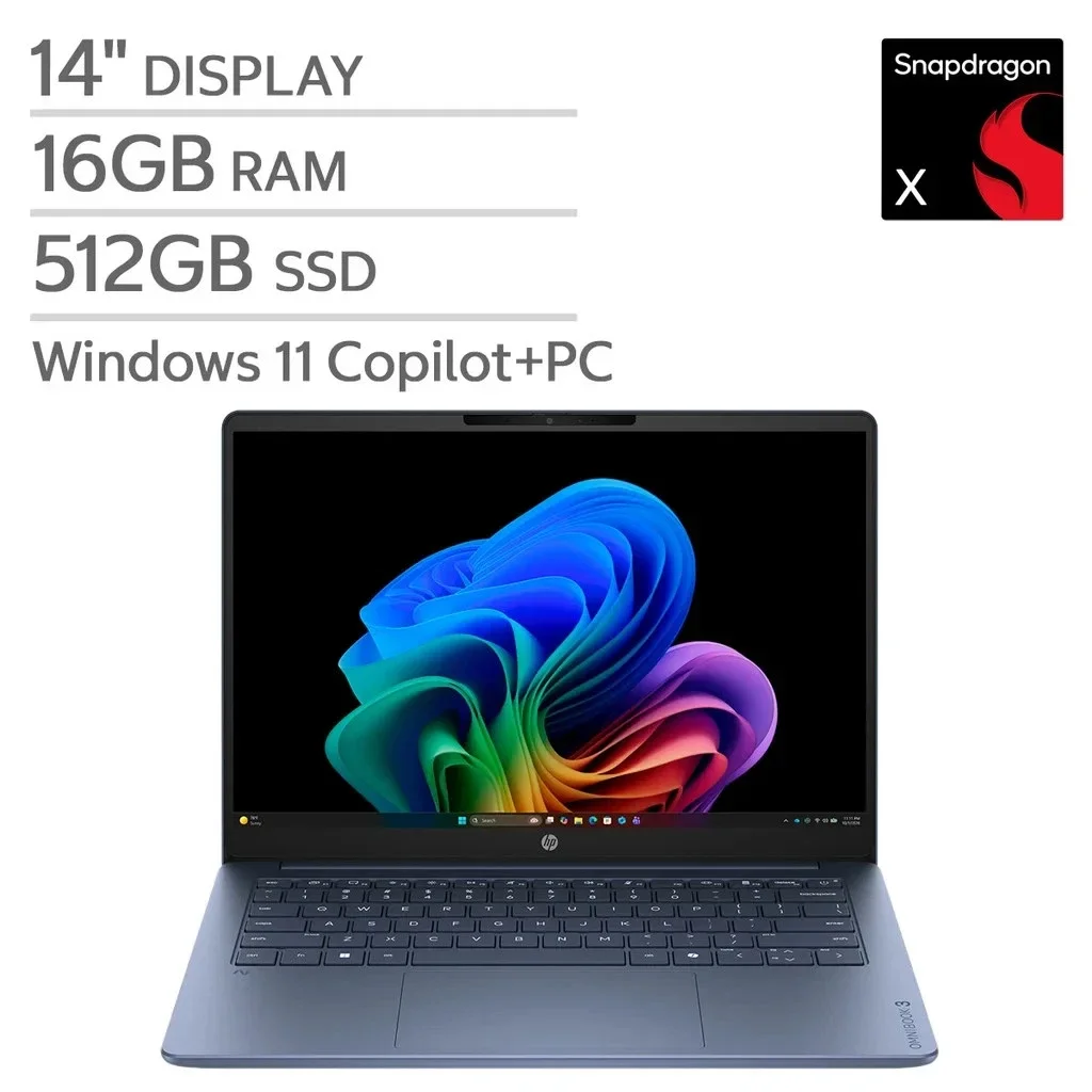 HP OmniBook 3 14" Next Gen AI Laptop - Qualcomm Snapdragon X - Copilot+ PC - 2K OLED (1920 x 1200) - 16GB Memory - 512GB SSD - Windows 11 Home