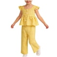 thumbnail image 1 of Pounoo Womens Matching Sets Gingham Print Ruffle Sleeve Peplum Top Wide Leg Pants Cute Daily Style (For Small Wearers) Gift, 1 of 6
